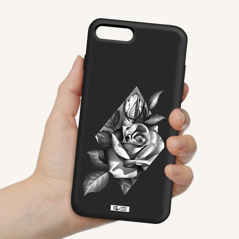 a drawing of a rose Apple iPhone 8 plus Silicone black Case