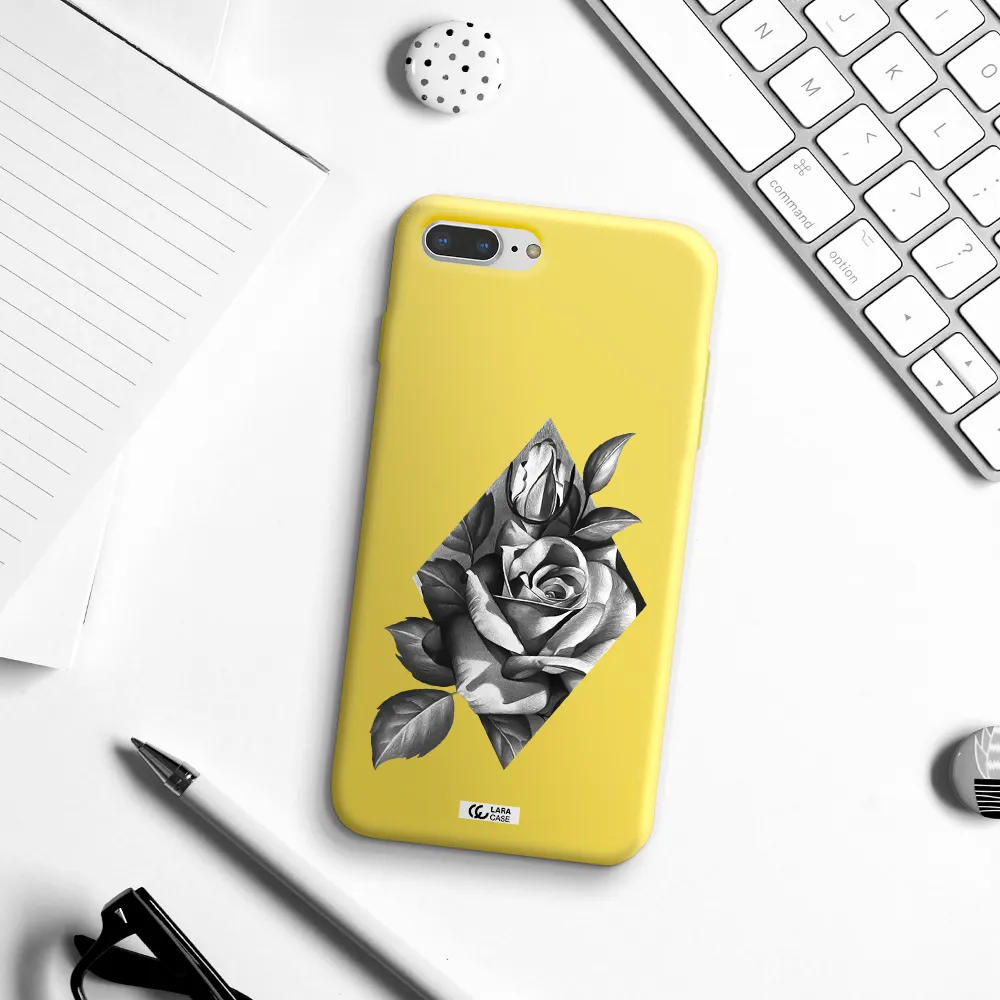 a drawing of a rose Apple iPhone 8 plus Silicone canary yellow Case