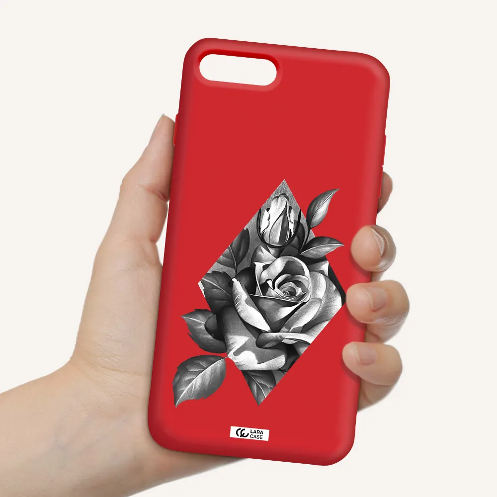 a drawing of a rose Apple iPhone 8 plus Silicone Imperial Red Case
