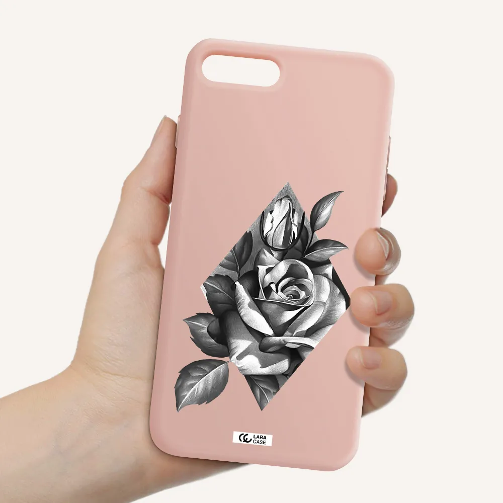 a drawing of a rose Apple iPhone 8 plus Silicone pastel pink Case