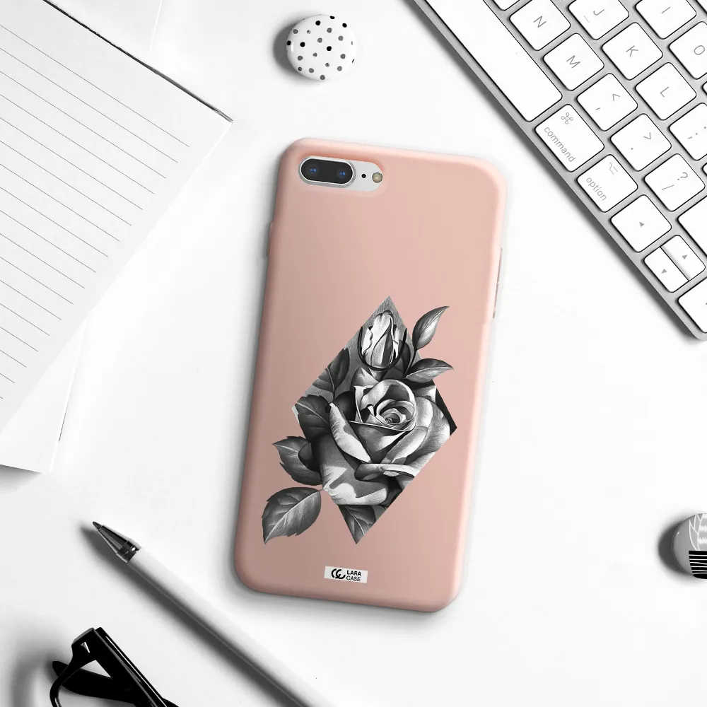 a drawing of a rose Apple iPhone 8 plus Silicone pastel pink Case