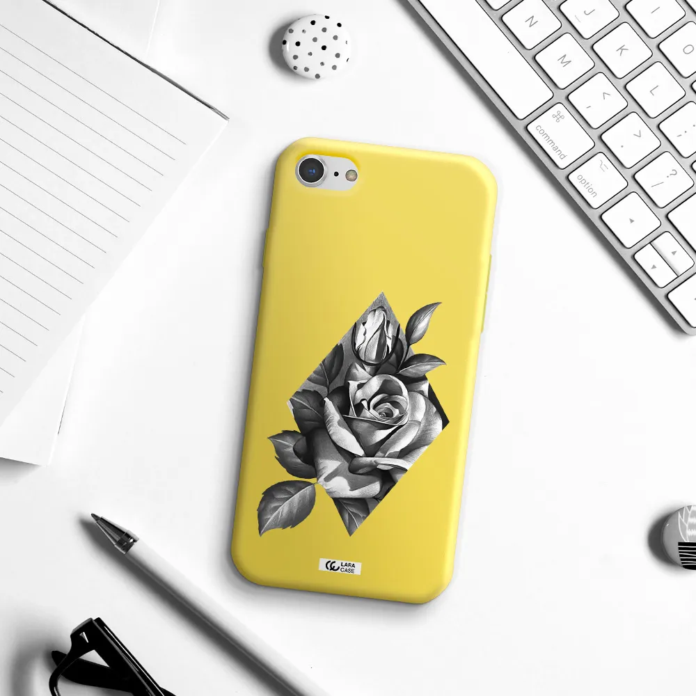 a drawing of a rose Apple iPhone 8 Silicone canary yellow Case