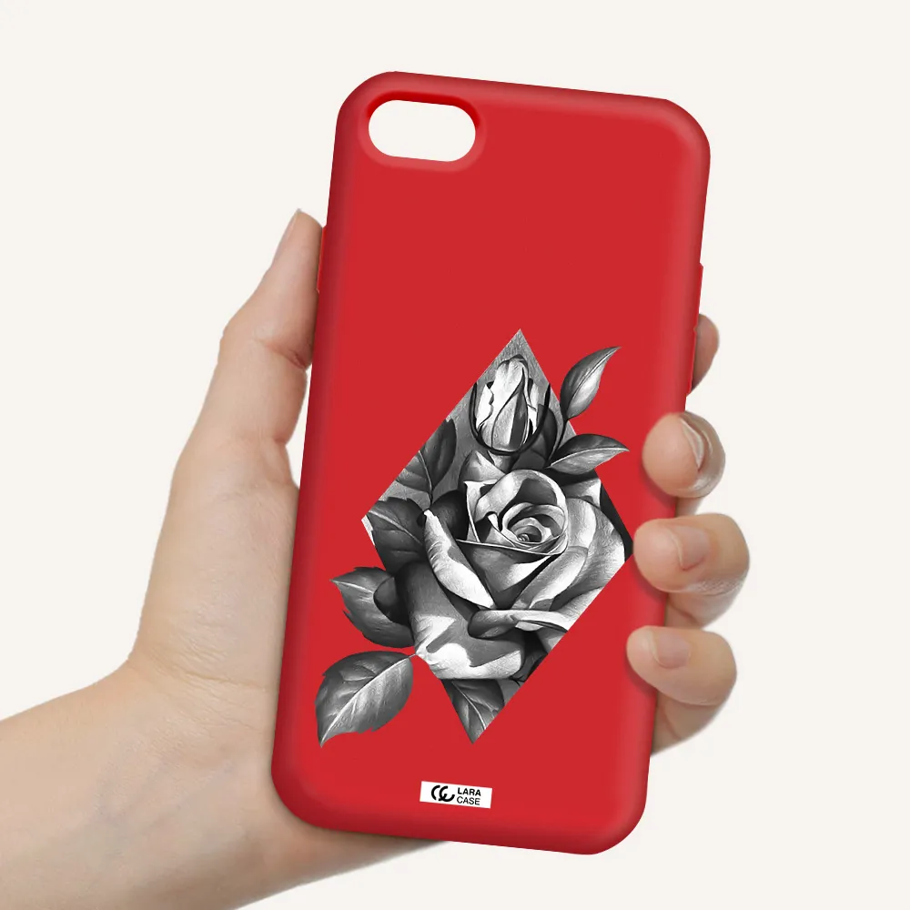 a drawing of a rose Apple iPhone 8 Silicone Imperial Red Case