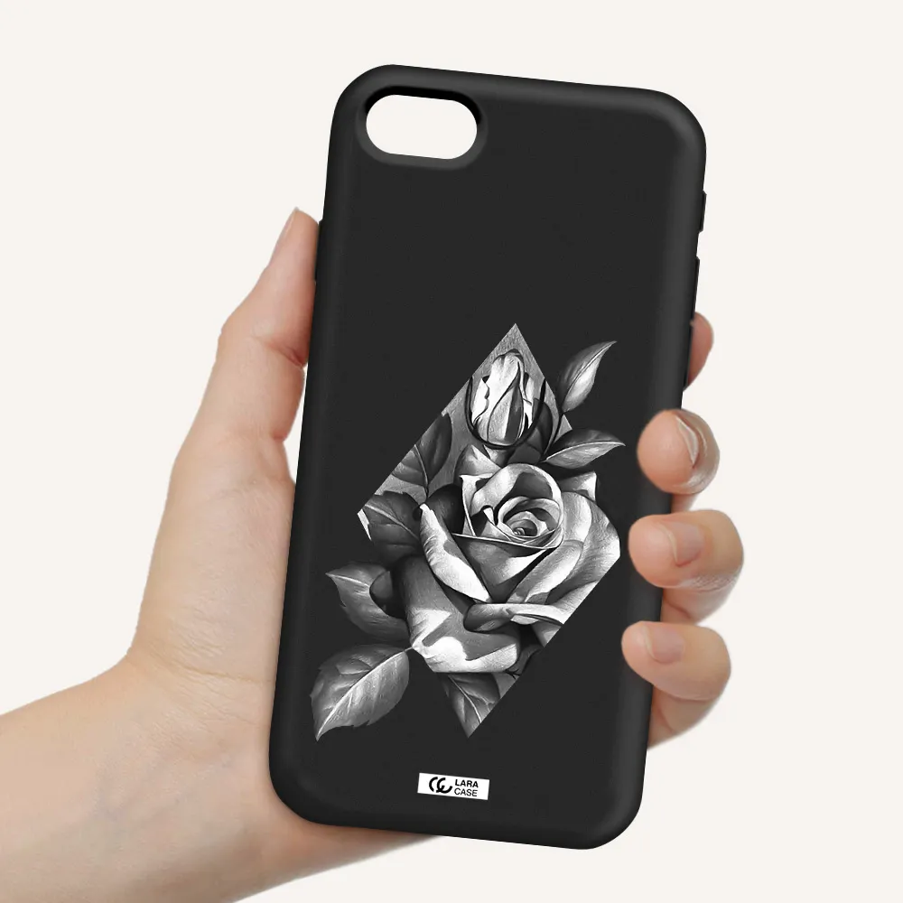 a drawing of a rose Apple iPhone se 2020 Silicone black Case