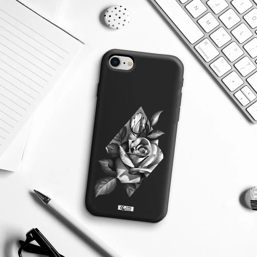 a drawing of a rose Apple iPhone se 2020 Silicone black Case