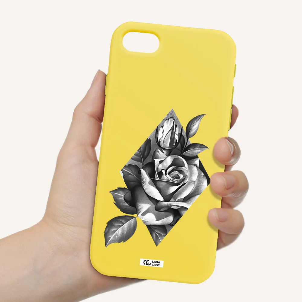 a drawing of a rose Apple iPhone se 2020 Silicone canary yellow Case