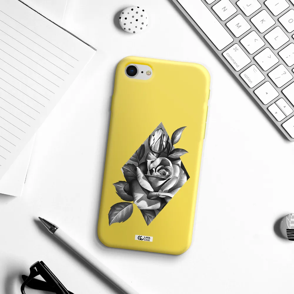 a drawing of a rose Apple iPhone se 2020 Silicone canary yellow Case