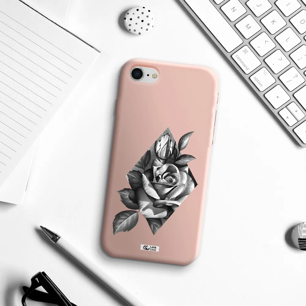 a drawing of a rose Apple iPhone se 2020 Silicone pastel pink Case