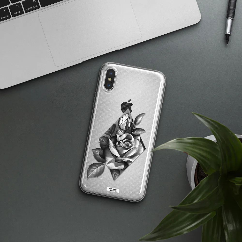 a drawing of a rose Apple iPhone X Clear TPU Case