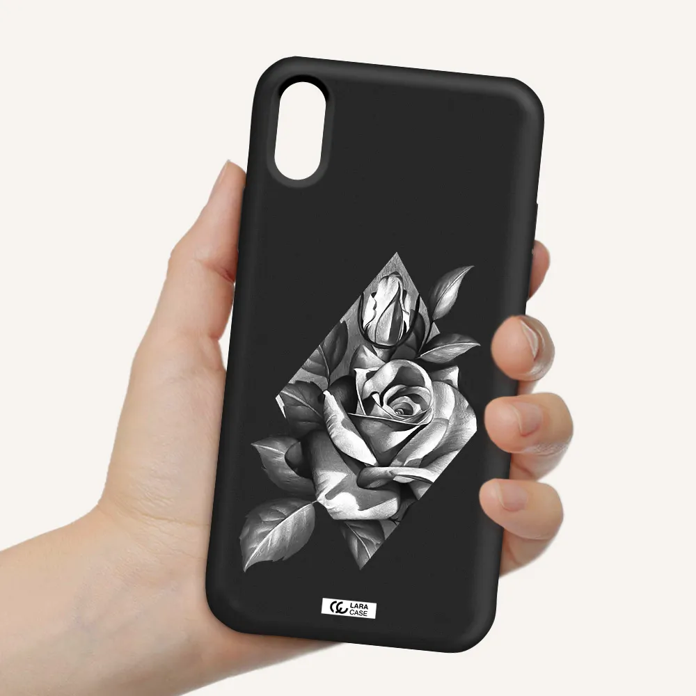 a drawing of a rose Apple iPhone X Silicone black Case