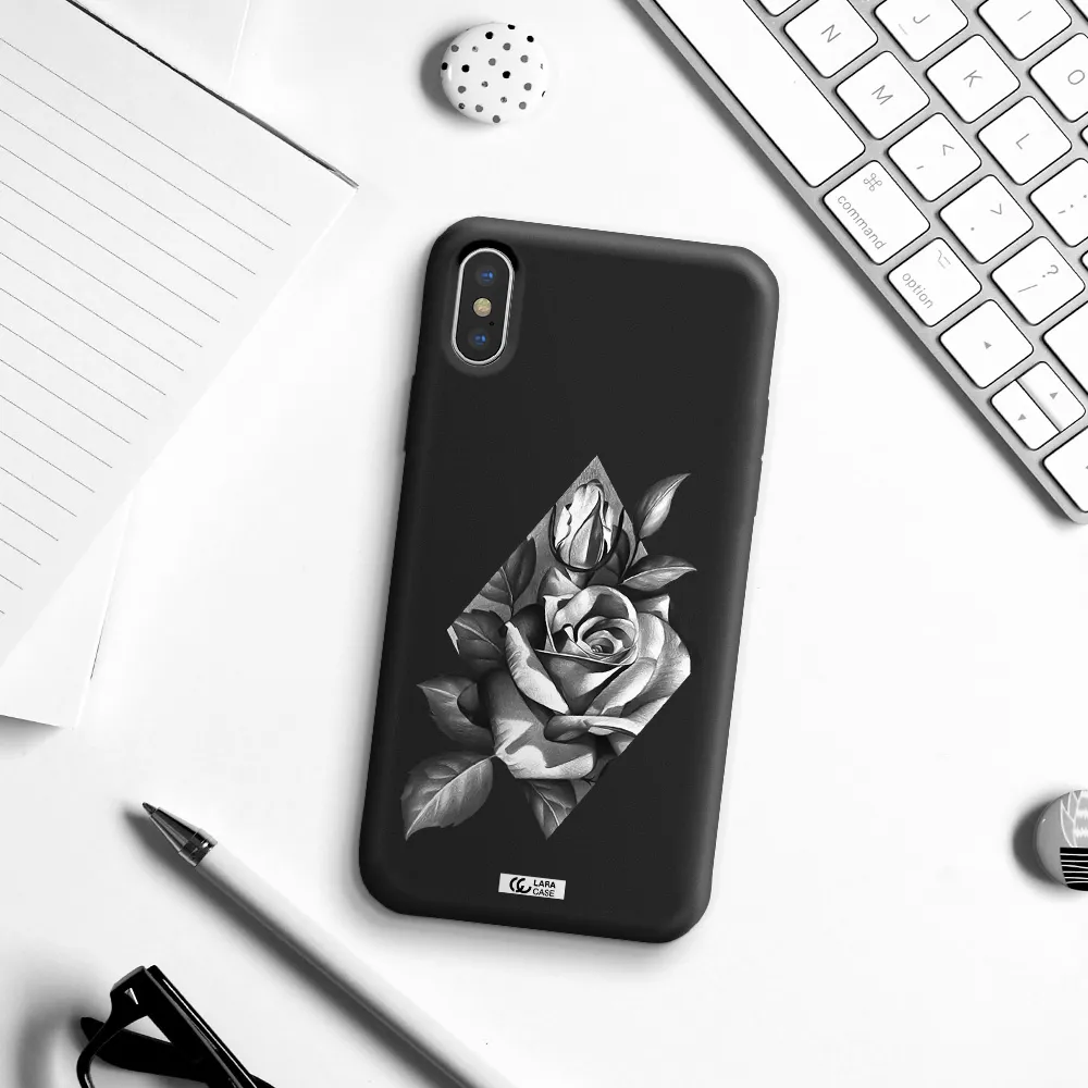 a drawing of a rose Apple iPhone X Silicone black Case