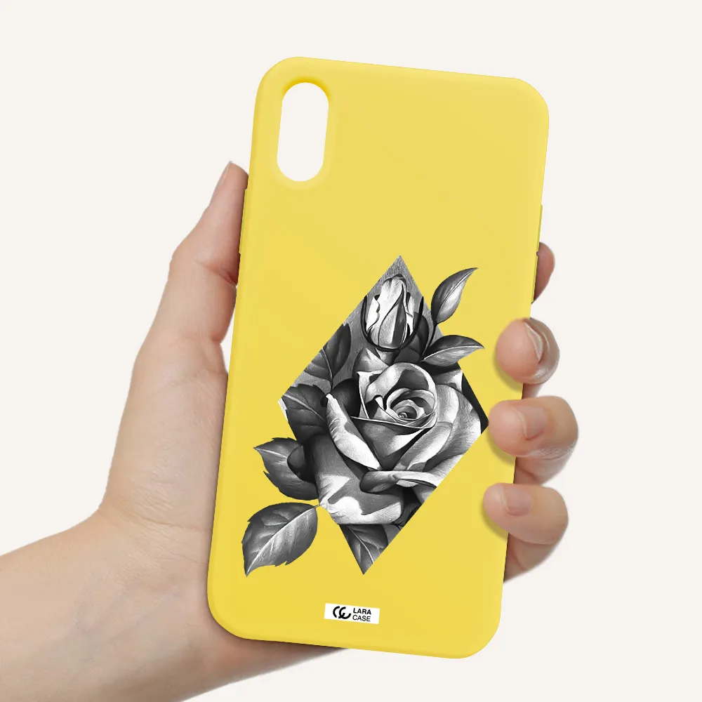 a drawing of a rose Apple iPhone X Silicone canary yellow Case