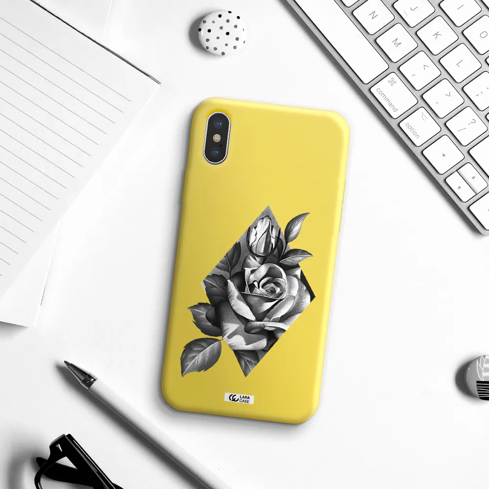a drawing of a rose Apple iPhone X Silicone canary yellow Case