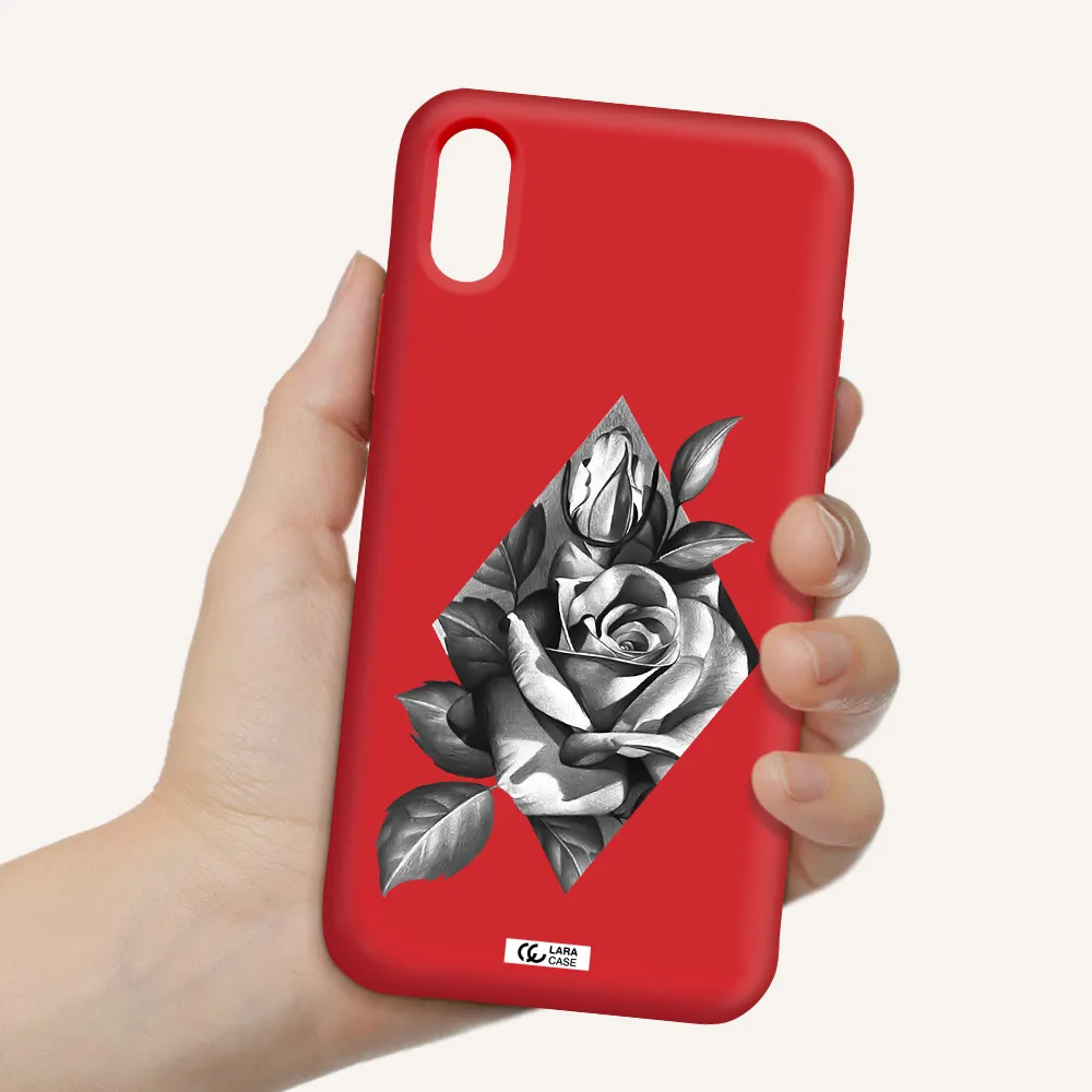 a drawing of a rose Apple iPhone X Silicone Imperial Red Case