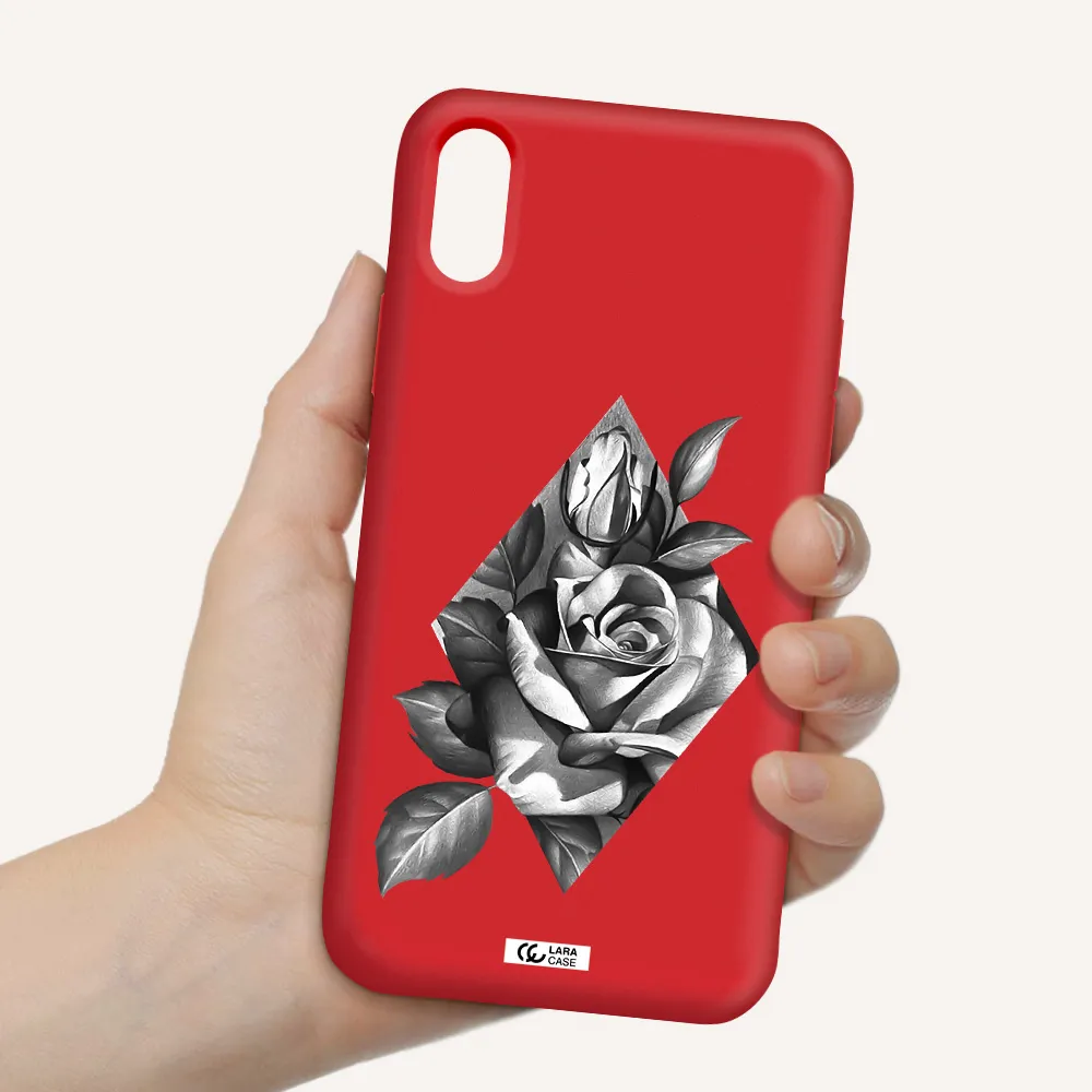 a drawing of a rose Apple iPhone XS Silicone Imperial Red Case