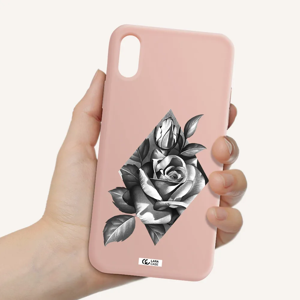 a drawing of a rose Apple iPhone XS Silicone pastel pink Case