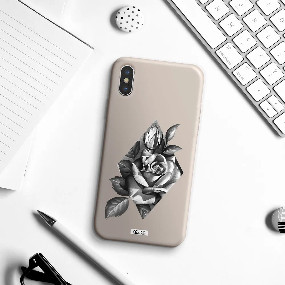 a drawing of a rose Apple iPhone XS Silicone Stone Case