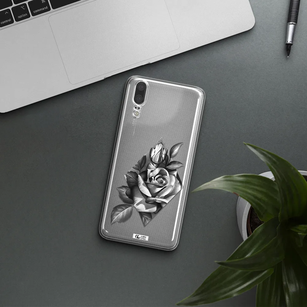 a drawing of a rose Huawei P20 Clear TPU Case