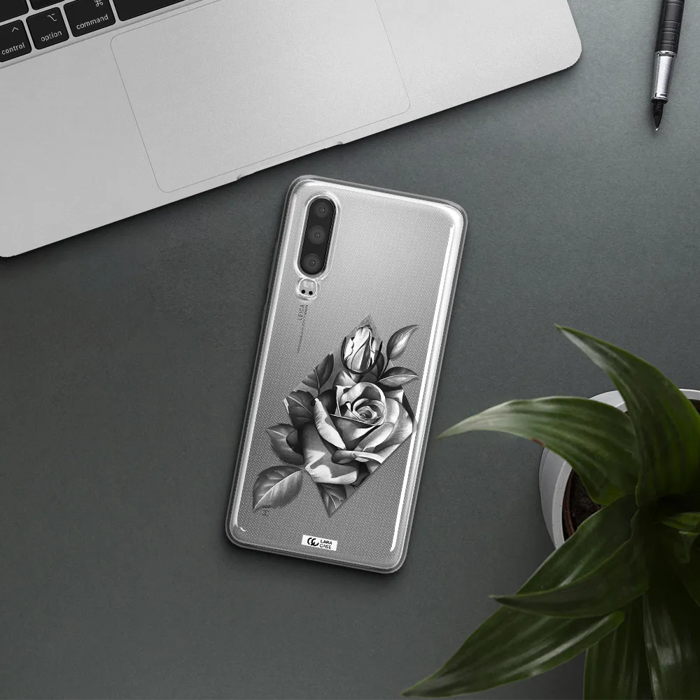 a drawing of a rose Huawei P30 Clear TPU Case