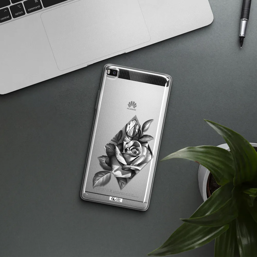 a drawing of a rose Huawei P8 Clear TPU Case