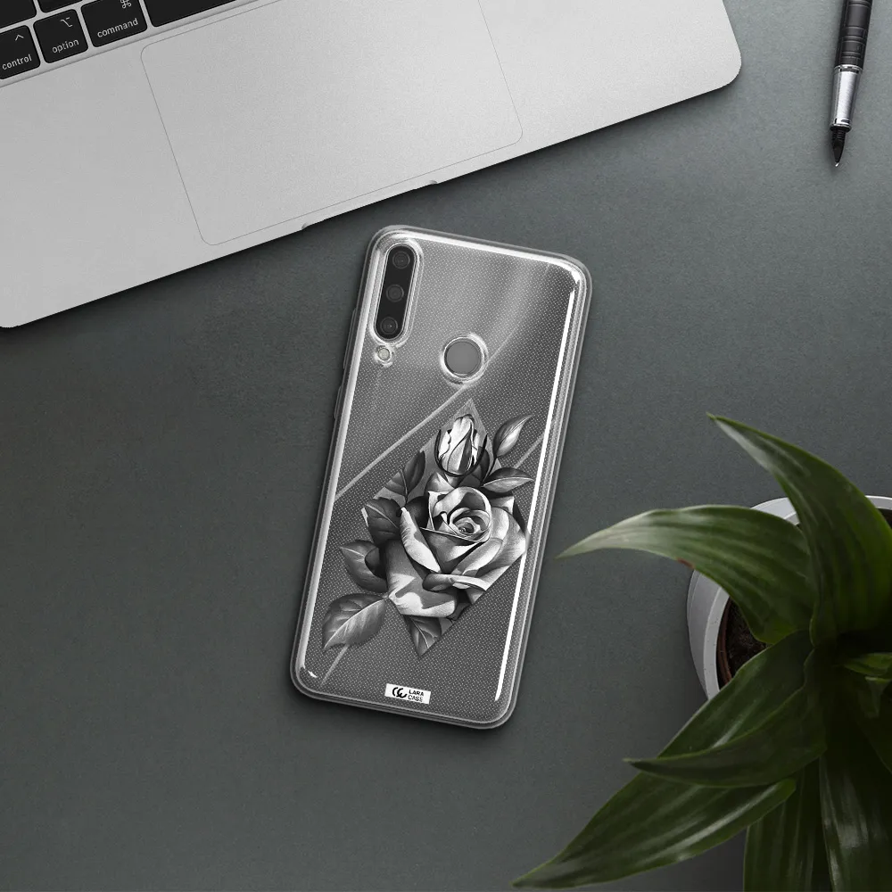 a drawing of a rose Huawei Y6P Clear TPU Case
