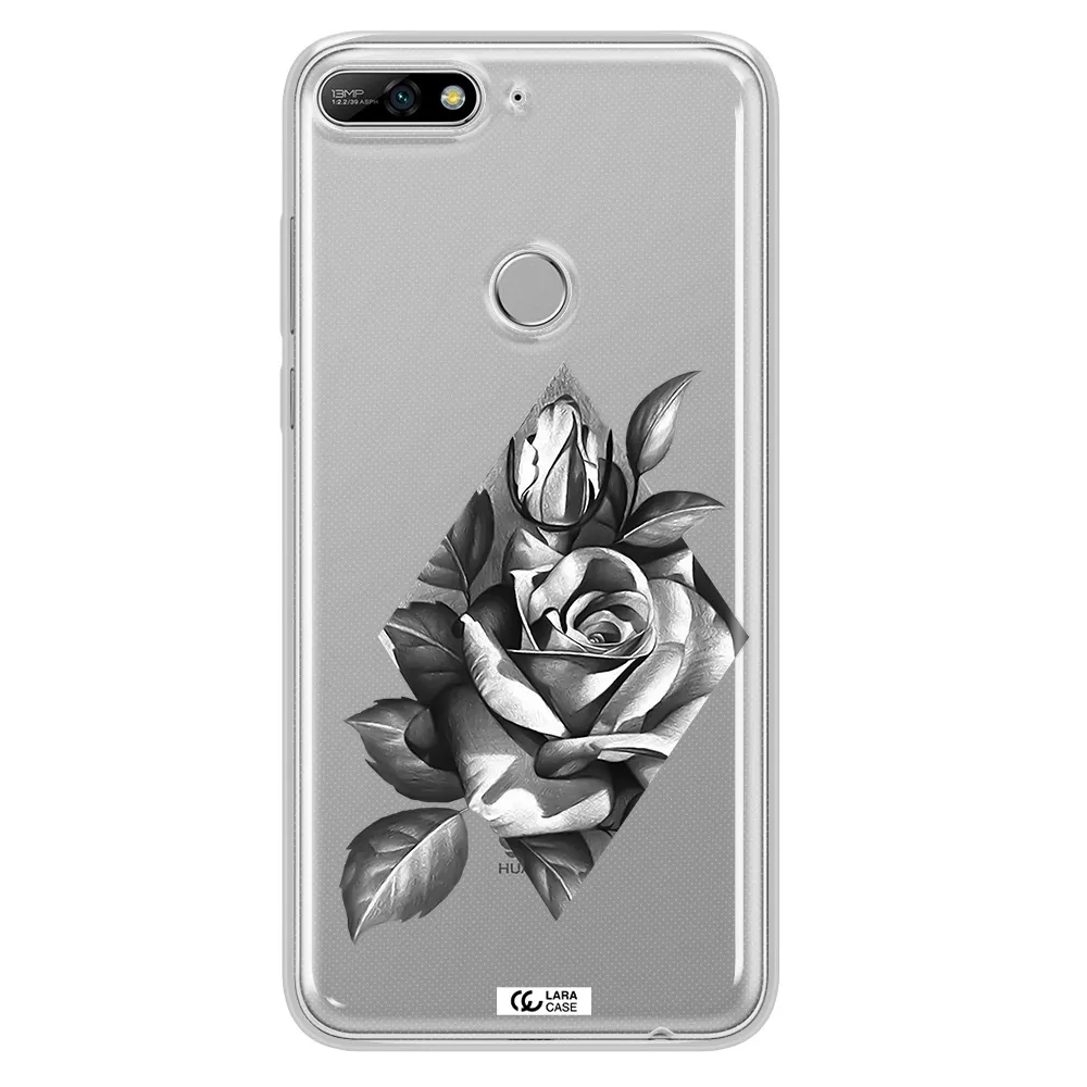 a drawing of a rose Huawei Y7 2018 Clear TPU Case