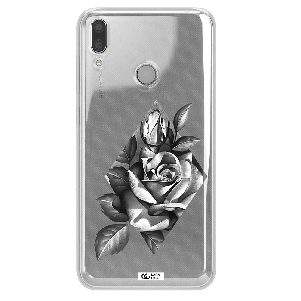 a drawing of a rose Huawei Y9 2019 Clear TPU Case