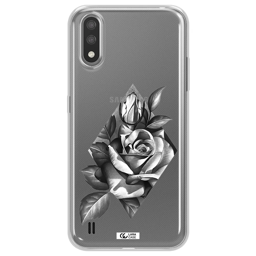 a drawing of a rose Samsung A01 Clear TPU Case