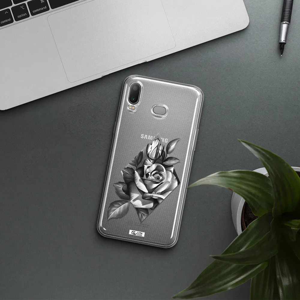 a drawing of a rose Samsung A6S Clear TPU Case