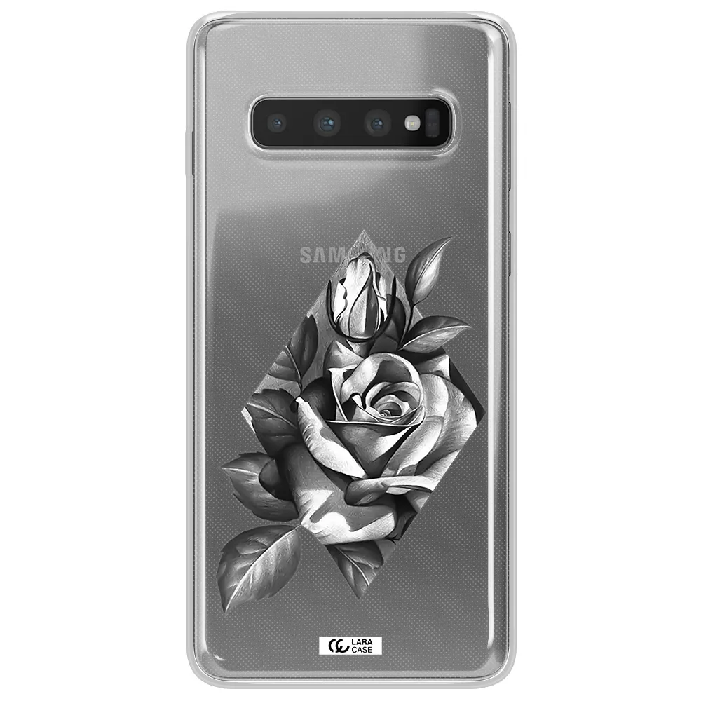 a drawing of a rose Samsung S10 Plus Clear TPU Case
