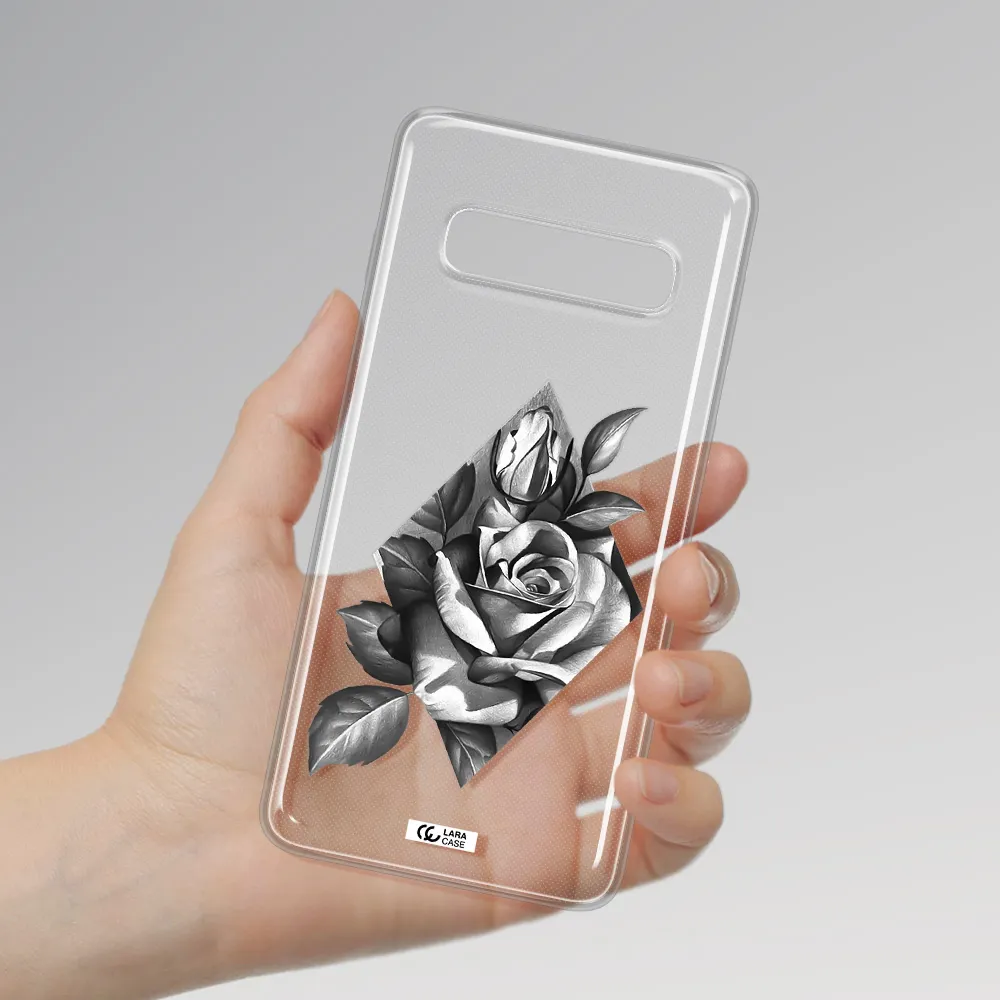 a drawing of a rose Samsung S10 Plus Clear TPU Case