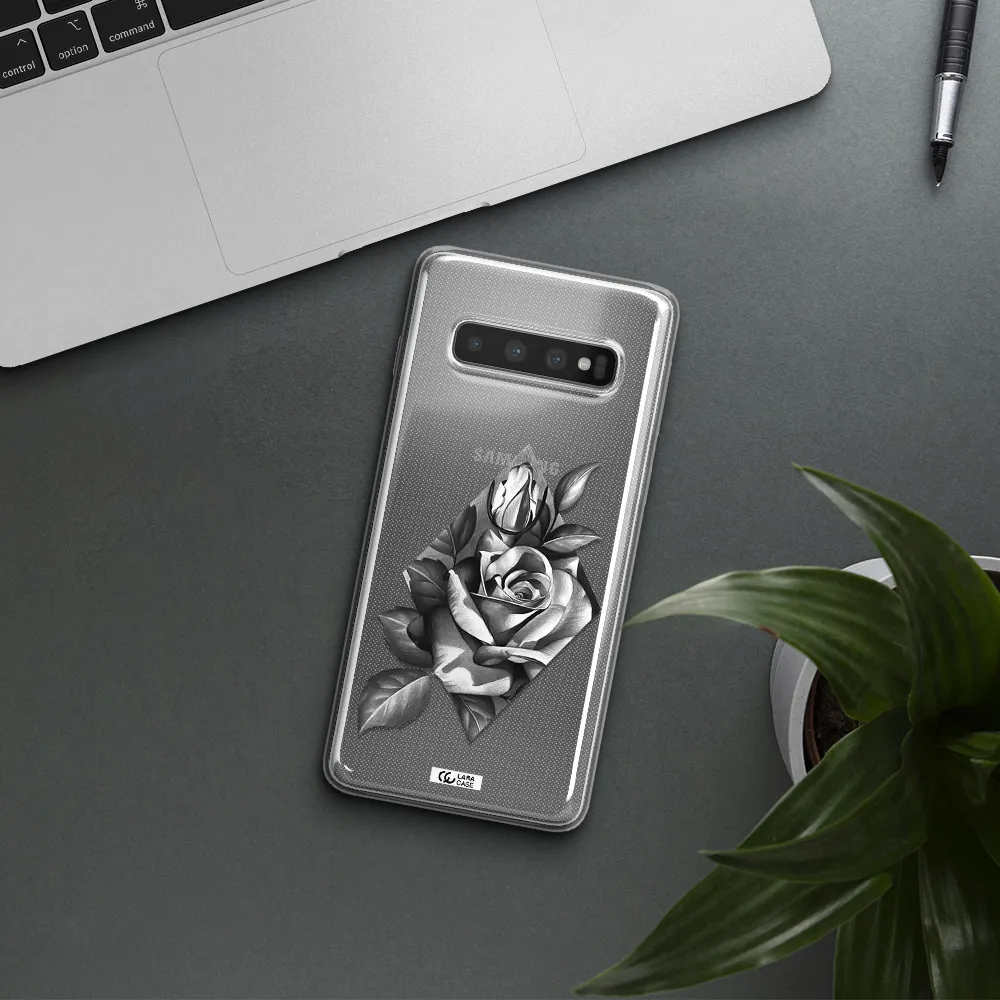 a drawing of a rose Samsung S10 Plus Clear TPU Case
