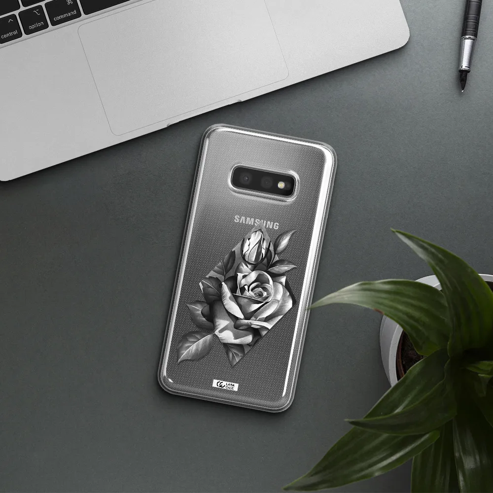 a drawing of a rose Samsung S10e Clear TPU Case