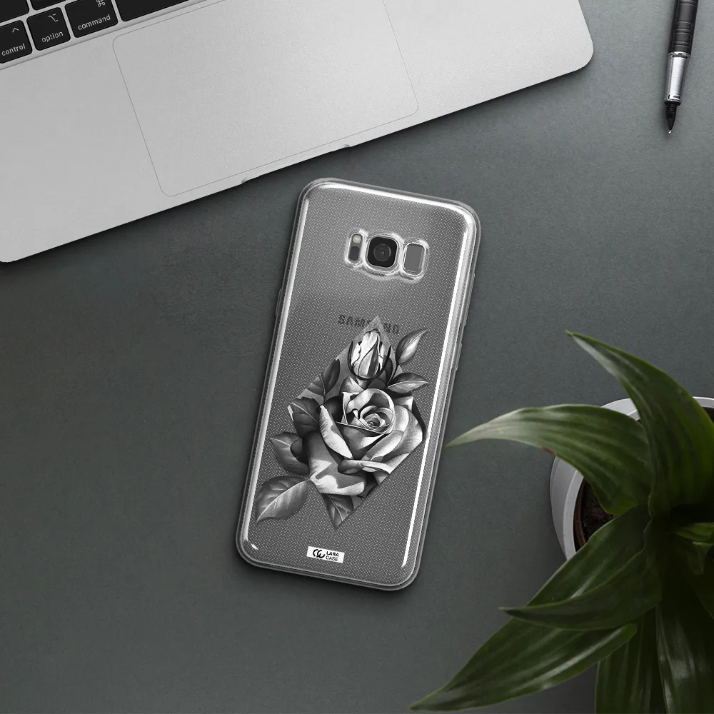 a drawing of a rose Samsung S8 Plus Clear TPU Case