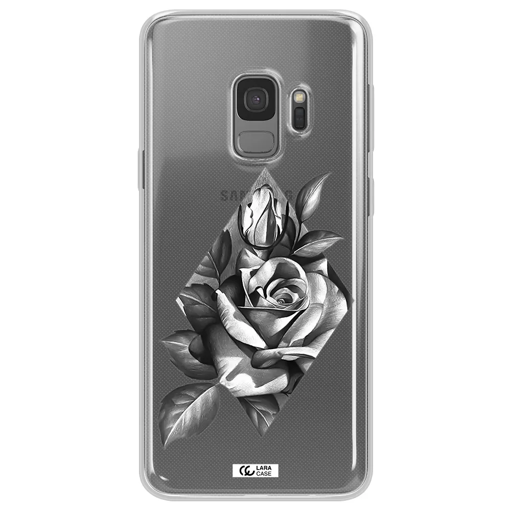 a drawing of a rose Samsung S9 Clear TPU Case