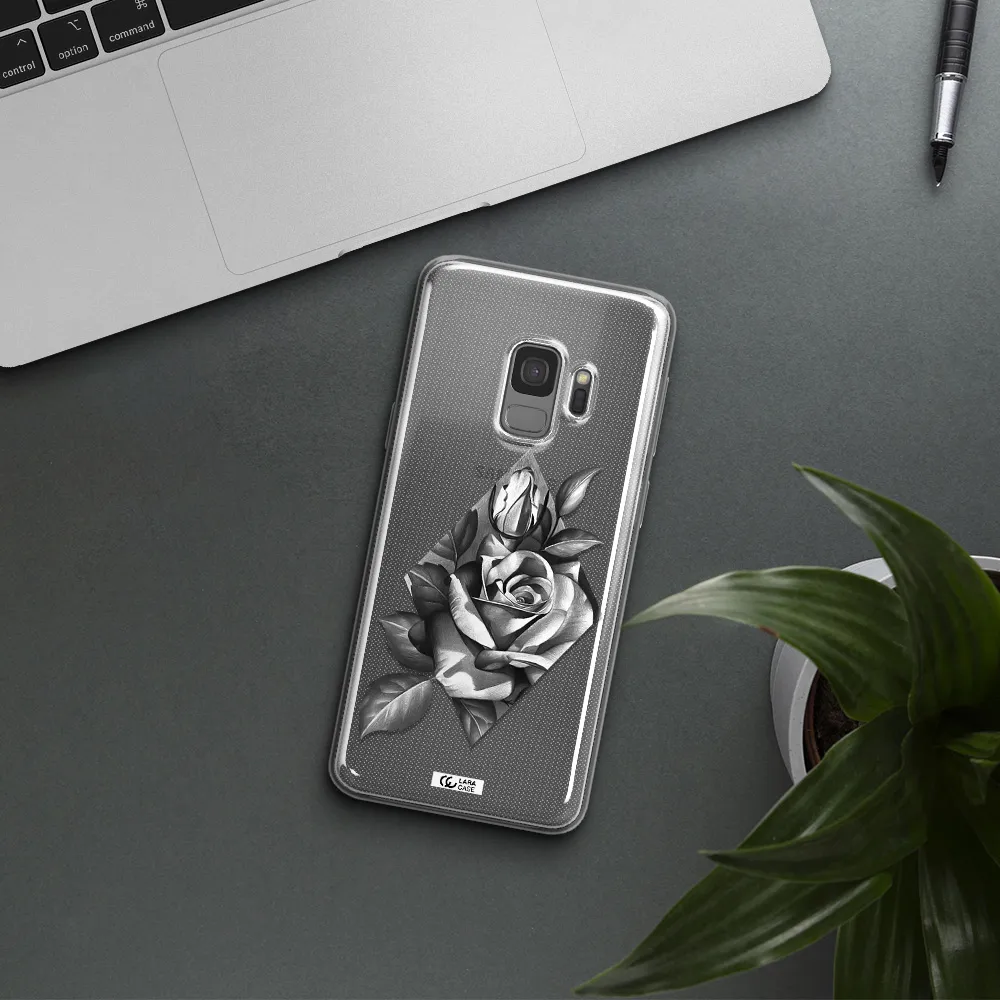 a drawing of a rose Samsung S9 Clear TPU Case