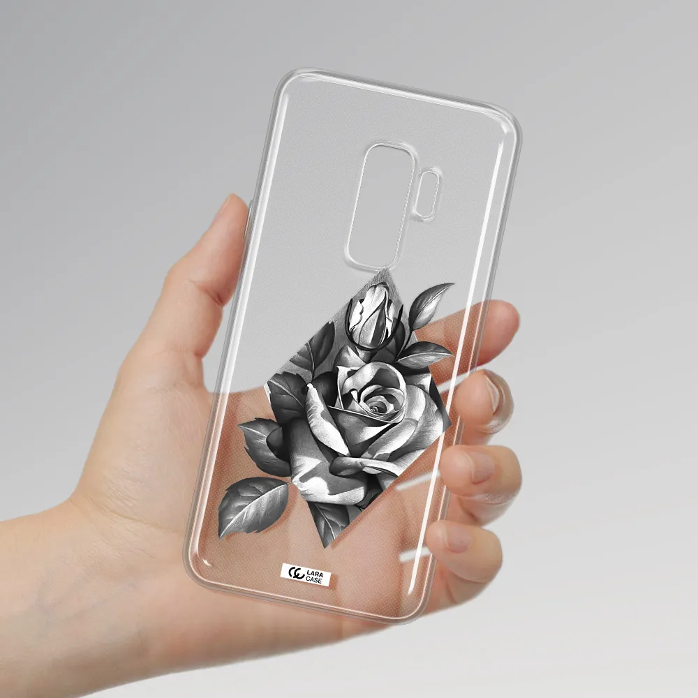 a drawing of a rose Samsung S9 Plus Clear TPU Case