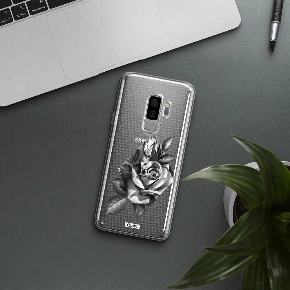 a drawing of a rose Samsung S9 Plus Clear TPU Case
