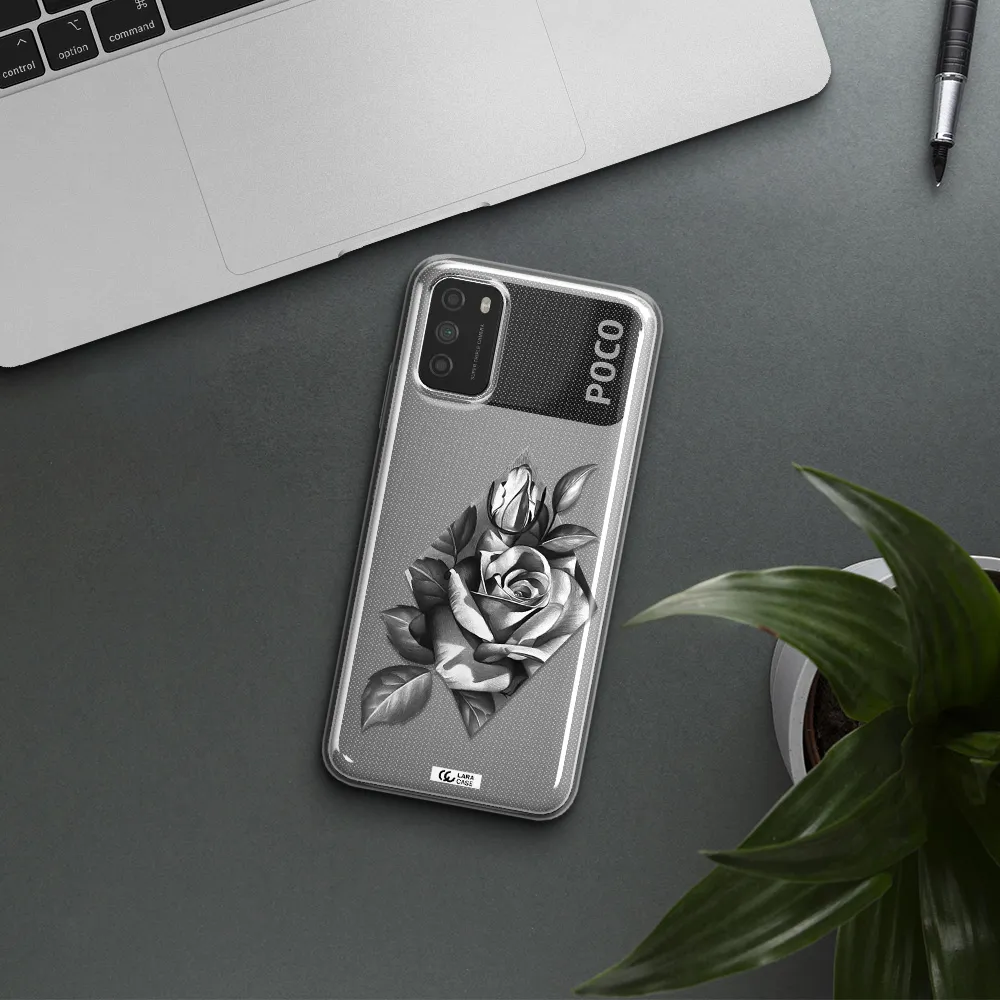 a drawing of a rose Xiaomi Poco M3 Clear TPU Case