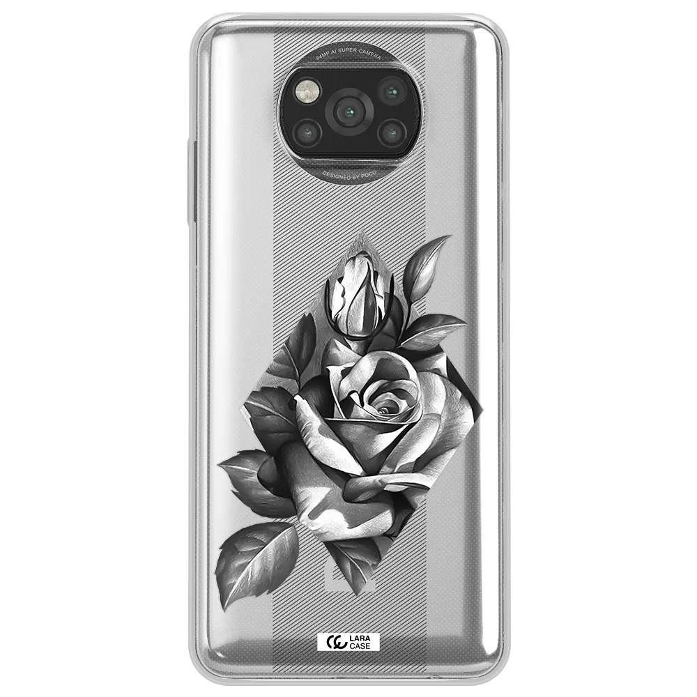 a drawing of a rose Xiaomi Poco X3 Clear TPU Case