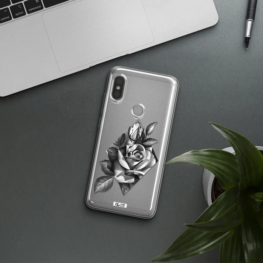 a drawing of a rose Xiaomi Redmi Note 6 Pro Clear TPU Case