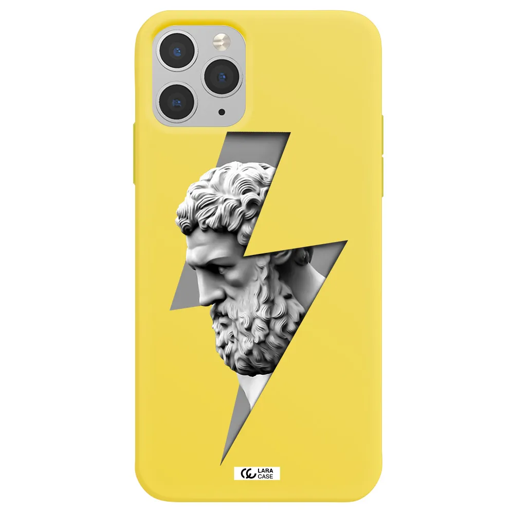 a statue of a man with a beard Apple iPhone 11 pro Silicone canary yellow Case