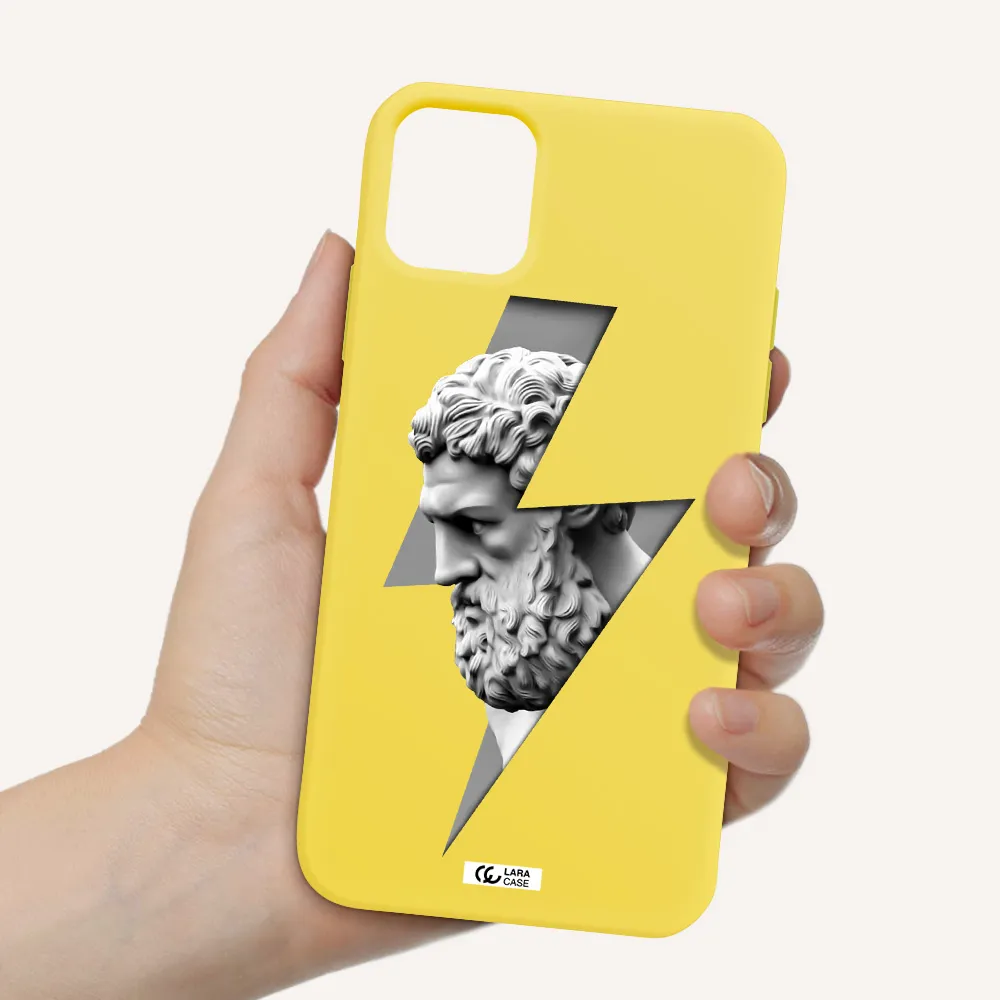 a statue of a man with a beard Apple iPhone 11 Silicone canary yellow Case