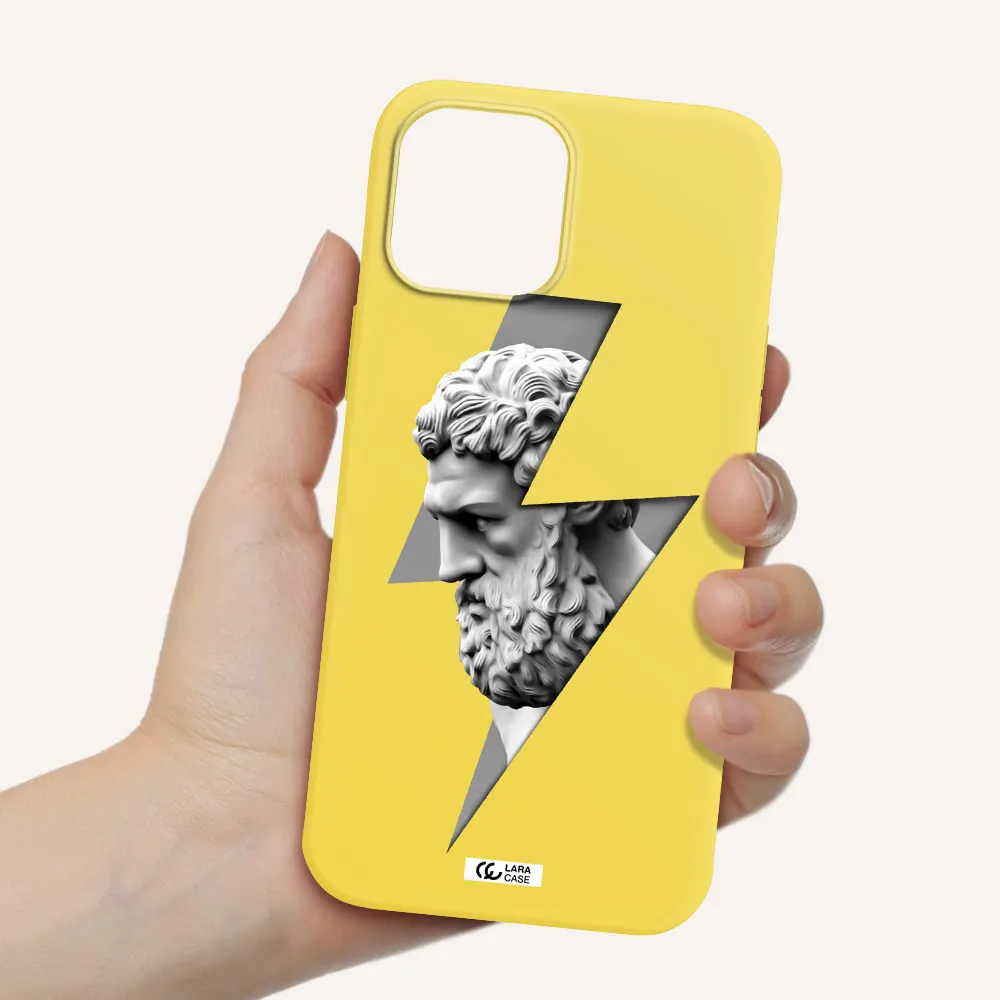 a statue of a man with a beard Apple iPhone 12 pro max Silicone canary yellow Case