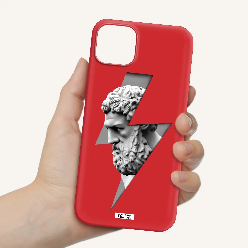 a statue of a man with a beard Apple iPhone 14 plus Silicone Imperial Red Case