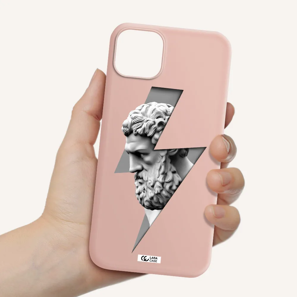 a statue of a man with a beard Apple iPhone 14 plus Silicone pastel pink Case