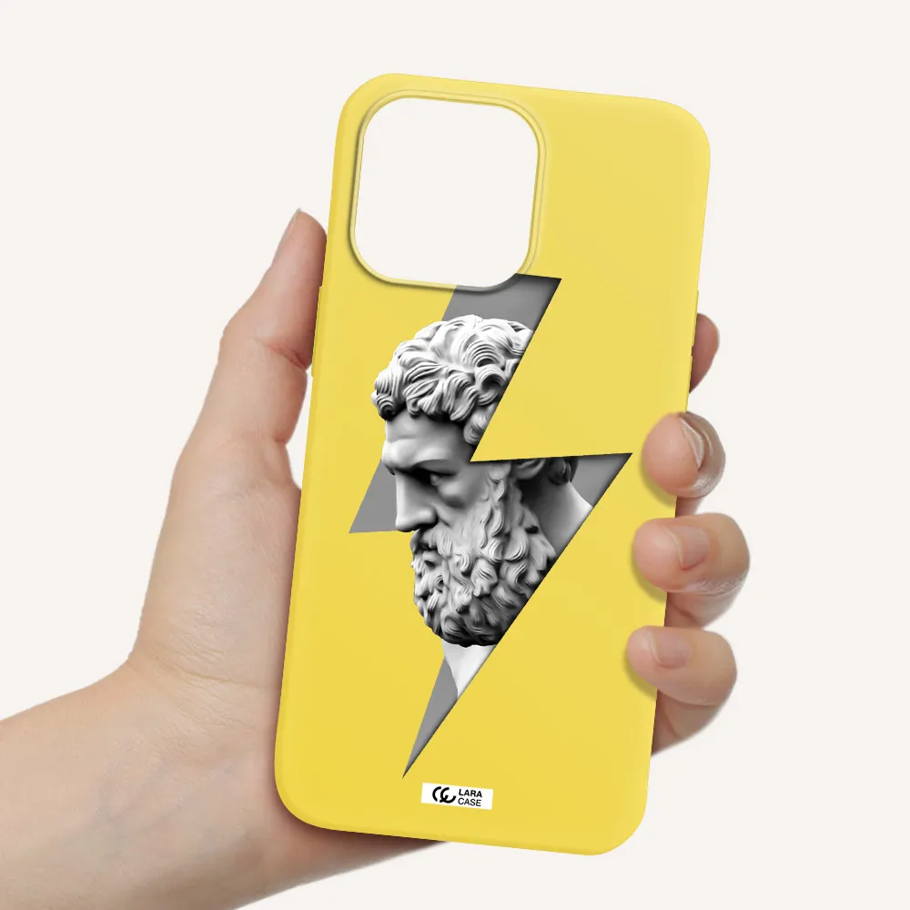 a statue of a man with a beard Apple iPhone 14 pro max Silicone canary yellow Case