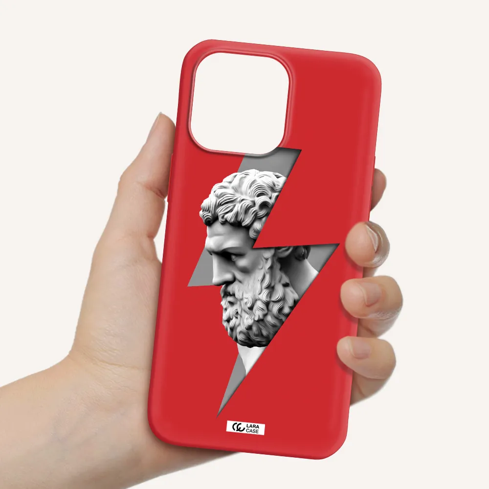 a statue of a man with a beard Apple iPhone 14 pro max Silicone Imperial Red Case