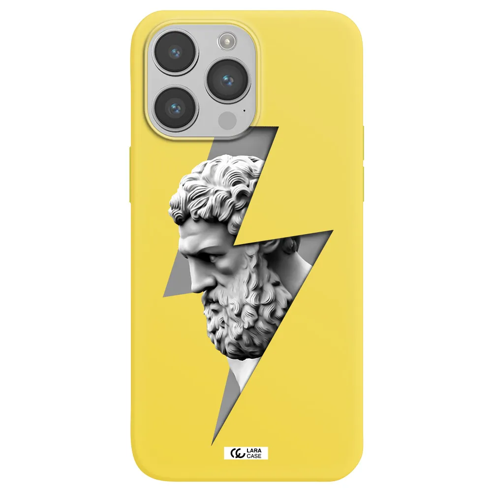 a statue of a man with a beard Apple iPhone 14 pro Silicone canary yellow Case