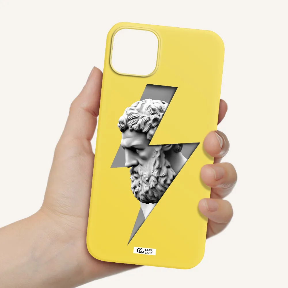 a statue of a man with a beard Apple iPhone 14 Silicone canary yellow Case